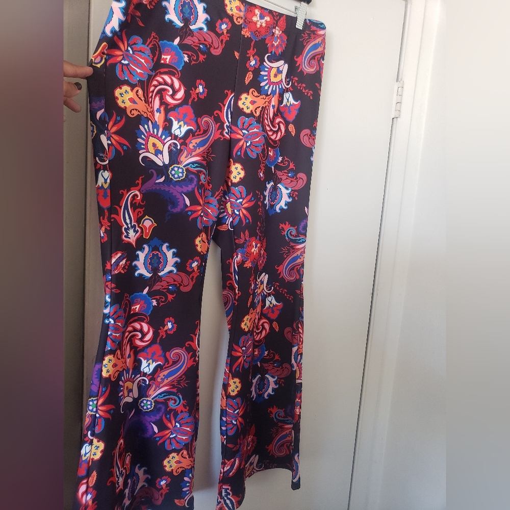 Shein paisley bohemian flare bell bottom pants leggings sz 3x 20 plus brand new